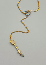Load image into Gallery viewer, Gold Plated Crystal Heart and Arrow Lariat Necklace