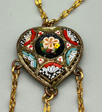 Load image into Gallery viewer, Gold Plated Necklace with Vintage Italian Micro Mosaic Heart Pendent