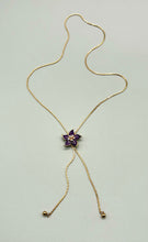 Load image into Gallery viewer, Vintage Rissi Purple Enamel Floral Lariat Necklace