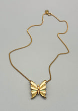 Load image into Gallery viewer, Vintage Gold Tone and Enamel Butterfly Necklace