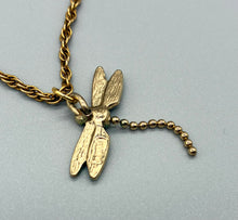 Load image into Gallery viewer, Vintage Teal Enamel Dragonfly Necklace