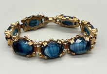 Load image into Gallery viewer, Vintage Art Deco Blue Glass Carbochon Stone Link Bracelet