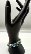 Load image into Gallery viewer, Vintage Art Deco Blue Glass Carbochon Stone Link Bracelet