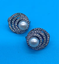 Load image into Gallery viewer, Art Deco Ciro Pearl & Marcasite clip on Earrings