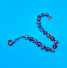 Load image into Gallery viewer, Vintage Blue Rhinestone Daisy Chain and Butterfly Bracelet