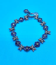 Load image into Gallery viewer, Vintage Blue Rhinestone Daisy Chain and Butterfly Bracelet