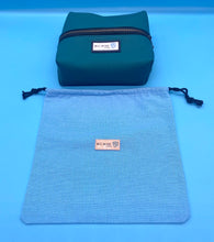 Load image into Gallery viewer, Leather teal vanity pouch