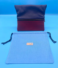 Load image into Gallery viewer, Deep Red and Navy Blue Bicolour Leather Jewellery Pouch