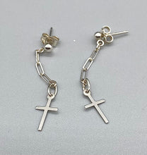 Load image into Gallery viewer, Cross and Paper Chain Drop Earrings