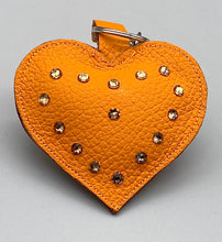 Load image into Gallery viewer, Orange Leather and Swarovski Heart Bag Charm