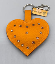 Load image into Gallery viewer, Orange Leather and Swarovski Heart Bag Charm