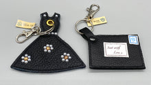 Load image into Gallery viewer, Black leather and pearl daisies little dress bag charm
