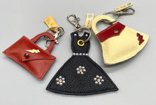 Load image into Gallery viewer, Black leather and pearl daisies little dress bag charm