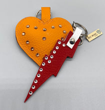 Load image into Gallery viewer, Orange Leather and Swarovski Heart Bag Charm