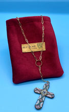 Load image into Gallery viewer, Gold Plated Vintage Micro Mosaic Cross Y-Drop Necklace