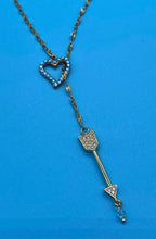 Load image into Gallery viewer, Gold Plated Crystal Heart and Arrow Lariat Necklace