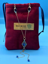 Load image into Gallery viewer, Gold Plated Blue Y-Drop Necklace with Vintage Elements