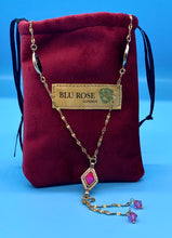 Load image into Gallery viewer, Gold Plated Pink Pendent Y-Drop Necklace with Vintage Elements