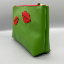 Load image into Gallery viewer, Green vegan leather lips pouch