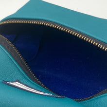 Load image into Gallery viewer, Leather teal vanity pouch