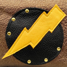 Load image into Gallery viewer, Metallic Bronze Electric Bolt Leather Jewellery Pouch