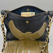 Load image into Gallery viewer, Leather fringed open winged dove crossbody bag