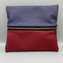 Load image into Gallery viewer, Deep Red and Navy Blue Bicolour Leather Jewellery Pouch