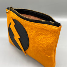 Load image into Gallery viewer, Electric Edge Orange Leather Jewellery Pouch