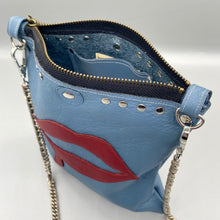 Load image into Gallery viewer, Steel blue leather lip drip shoulder bag