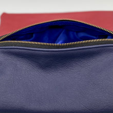 Load image into Gallery viewer, Deep Red and Navy Blue Bicolour Leather Jewellery Pouch