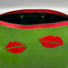 Load image into Gallery viewer, Green vegan leather lips pouch