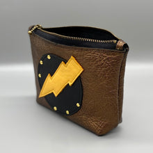 Load image into Gallery viewer, Metallic Bronze Electric Bolt Leather Jewellery Pouch