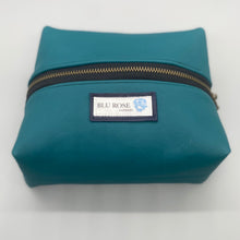 Load image into Gallery viewer, Leather teal vanity pouch