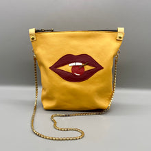 Load image into Gallery viewer, Yellow leather lip cherry bag