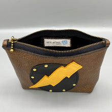 Load image into Gallery viewer, Metallic Bronze Electric Bolt Leather Jewellery Pouch