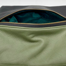 Load image into Gallery viewer, Sage Green and Charcoal Black Bicolour Leather Jewellery Pouch