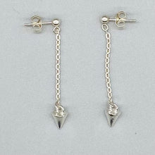 Load image into Gallery viewer, Stud and Chain Silver Drop Earrings
