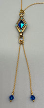 Load image into Gallery viewer, Gold Plated Blue Y-Drop Necklace with Vintage Elements
