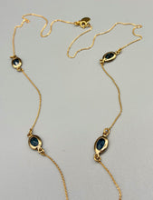 Load image into Gallery viewer, Gold Plated Blue Y-Drop Necklace with Vintage Elements
