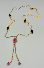 Load image into Gallery viewer, Gold Plated Pink Pendent Y-Drop Necklace with Vintage Elements
