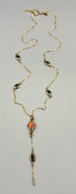 Load image into Gallery viewer, Gold Plated Orange Y-Drop Necklace with Vintage Elements
