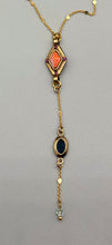 Load image into Gallery viewer, Gold Plated Orange Y-Drop Necklace with Vintage Elements

