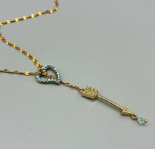 Load image into Gallery viewer, Gold Plated Crystal Heart and Arrow Lariat Necklace
