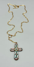 Load image into Gallery viewer, Gold Plated Vintage Micro Mosaic Cross  Y-Drop Necklace

