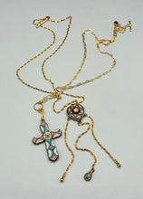 Load image into Gallery viewer, Gold Plated Vintage Micro Mosaic Cross  Y-Drop Necklace
