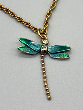Load image into Gallery viewer, Vintage Teal Enamel Dragonfly Necklace
