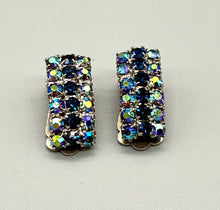 Load image into Gallery viewer, Vintage Jewelcraft Aurora Borealis Rhinestone clip on earrings
