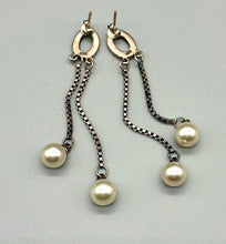 Load image into Gallery viewer, Vintage Pearl and Marcasite Sterling Silver drop earrings
