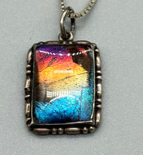 Load image into Gallery viewer, 1920s Art Deco Iridescent Butterfly Wing Sterling Silver Necklace
