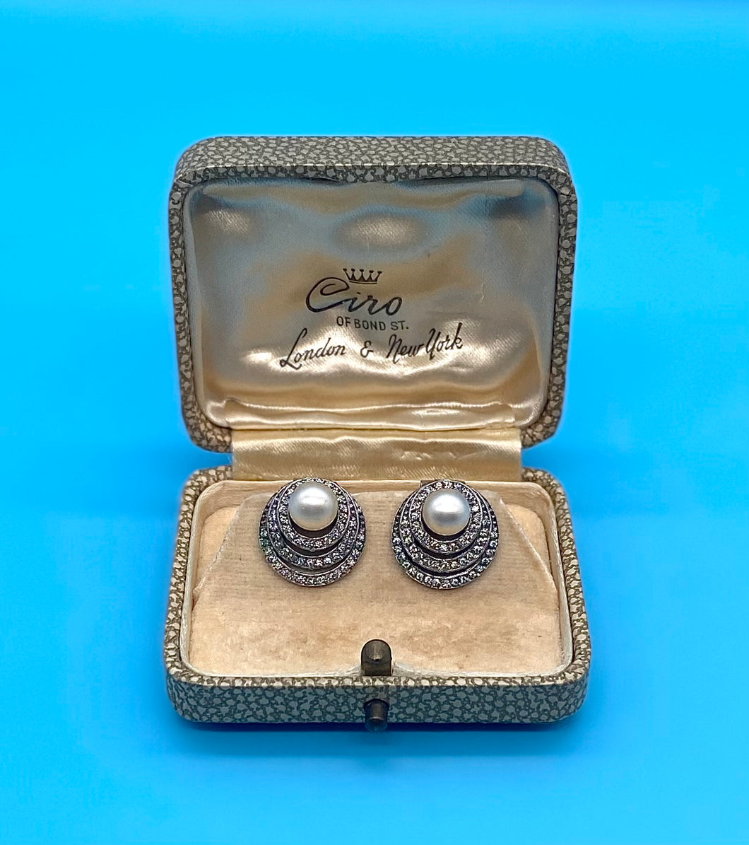 Art Deco Ciro Pearl & Marcasite clip on Earrings